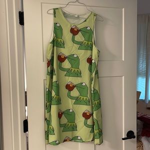 womens large kermit sipping tea red bubble dress